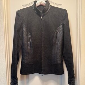 Marina Babini Italy Black Denim and Leather jacket Sz 44 Eur S/M